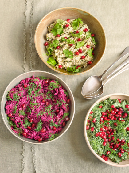 Kochbuch "Immer wieder vegan", Rezept Lauch-, Rote-Rüben und Spinataufstrich